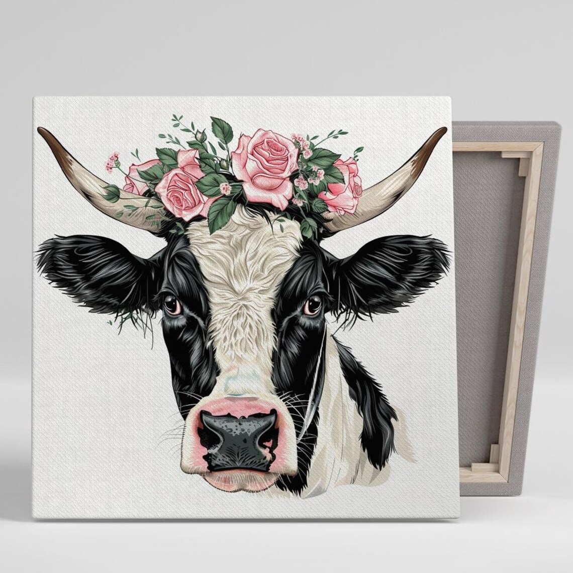 Highland Cow Pink Rose Crown Farmhouse Animal Lover Wall Poster