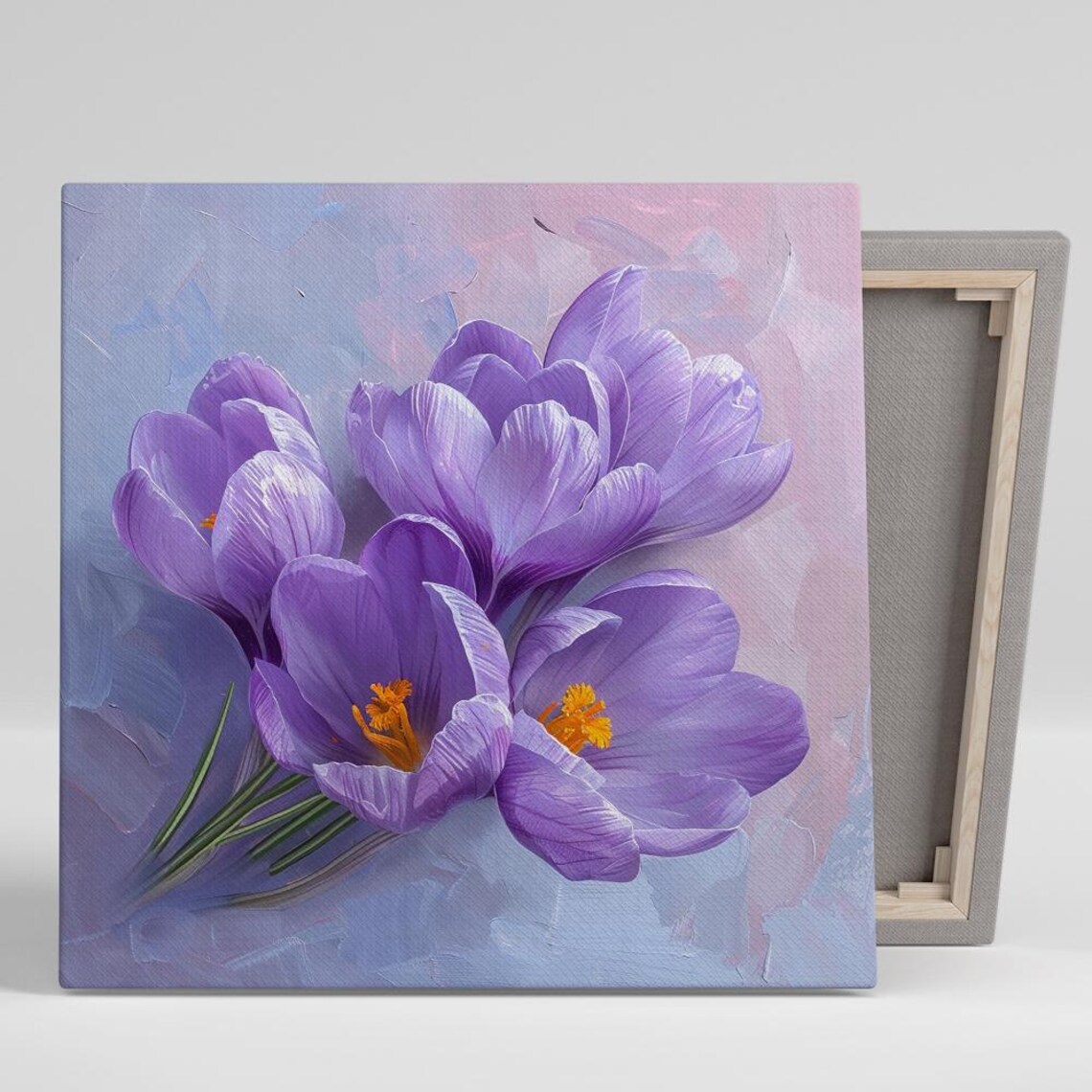Purple Crocus Blooms Macro Soft Lilac Background Spring Floral Print