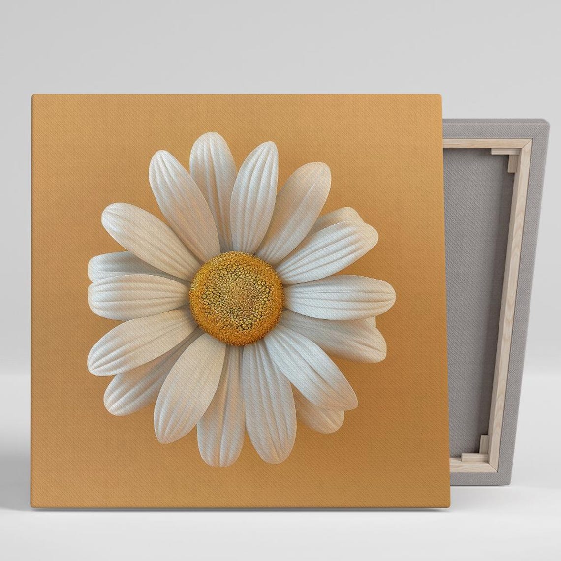White Daisy Bloom On Warm Tan Background Minimalist Floral Poster