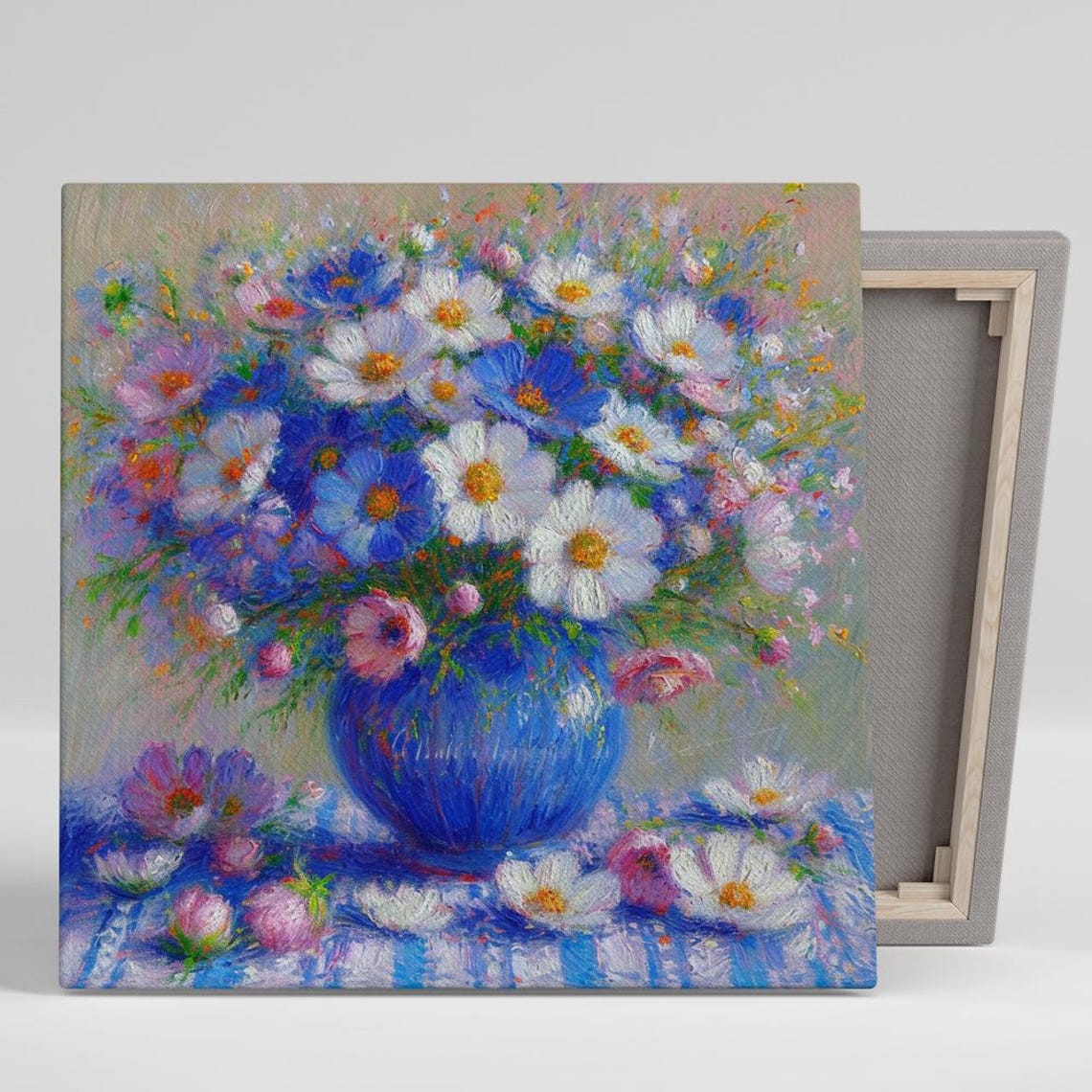 Daisy Bouquet Blue Vase Impressionist Floral Painting Poster