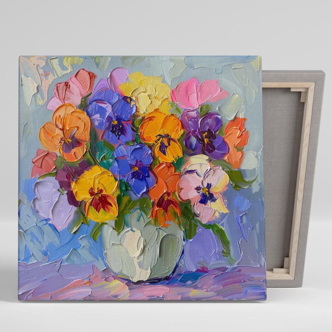 Multicolor Pansy Bouquet Impasto Oil Painting Floral Art Poster