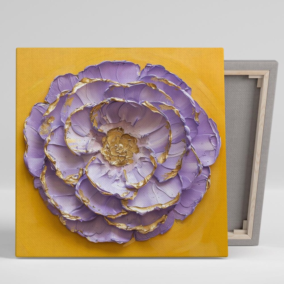Purple Peony Impasto Painting With Gold Center On Gold Art Poster