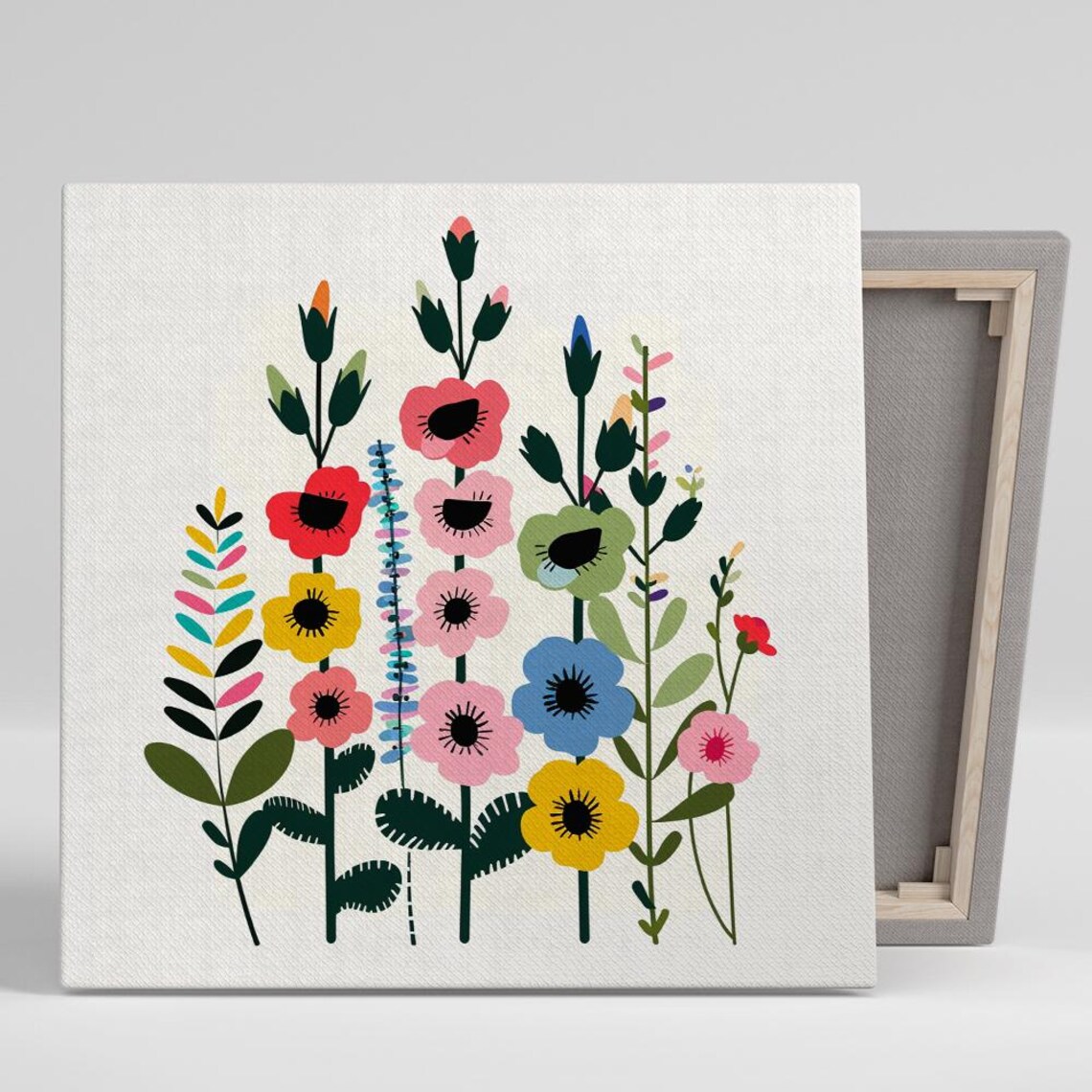Whimsical Poppy Garden Floral Illustration Colorful Blooms Wall Poster