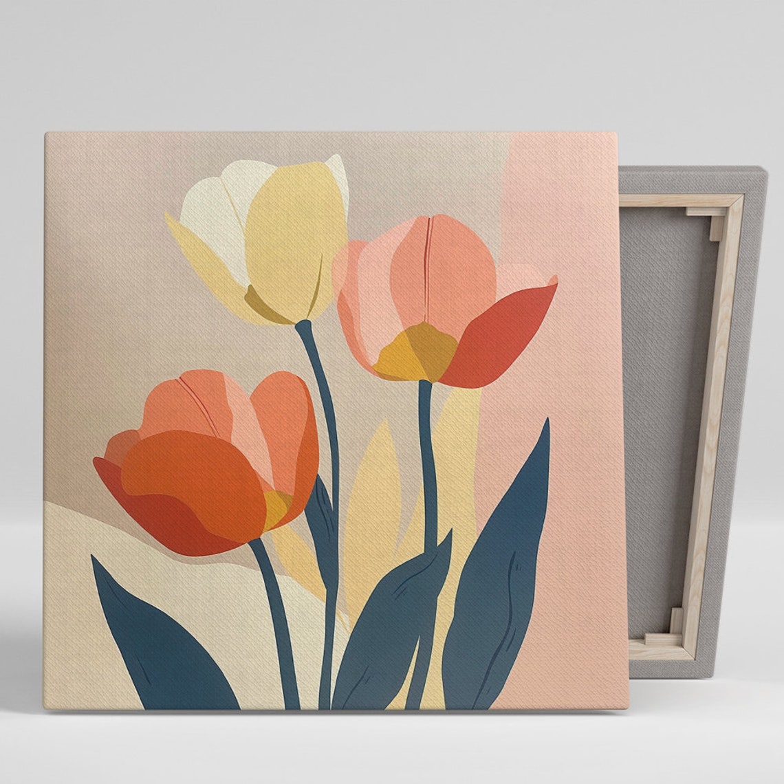 Minimalist Tulips Trio Pink Yellow Contemporary Botanical Art Print