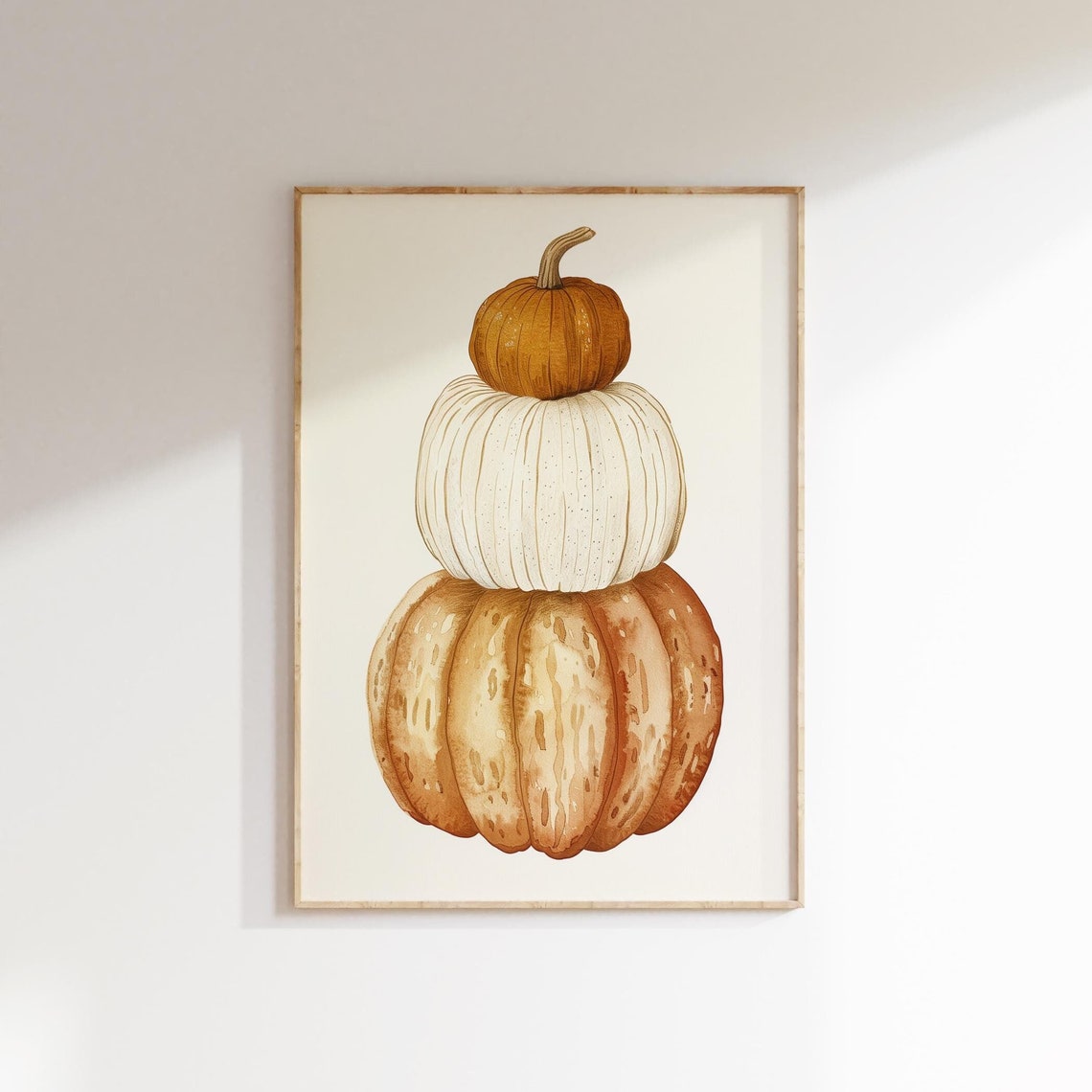 Stacked Pumpkins Watercolor Minimalist Fall Harvest Thanksgiving Print
