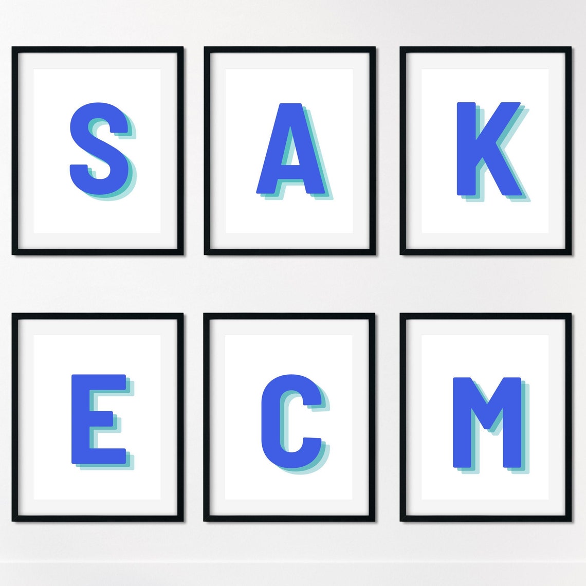 Retro 3D Blue Letter Alphabet Art Print