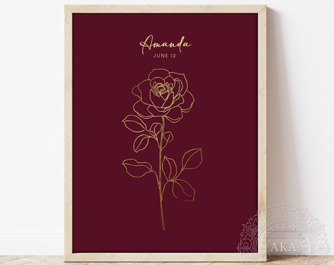 June Birth Month Rose Gold Foil Personalized Botanical Wall Art - Image 2