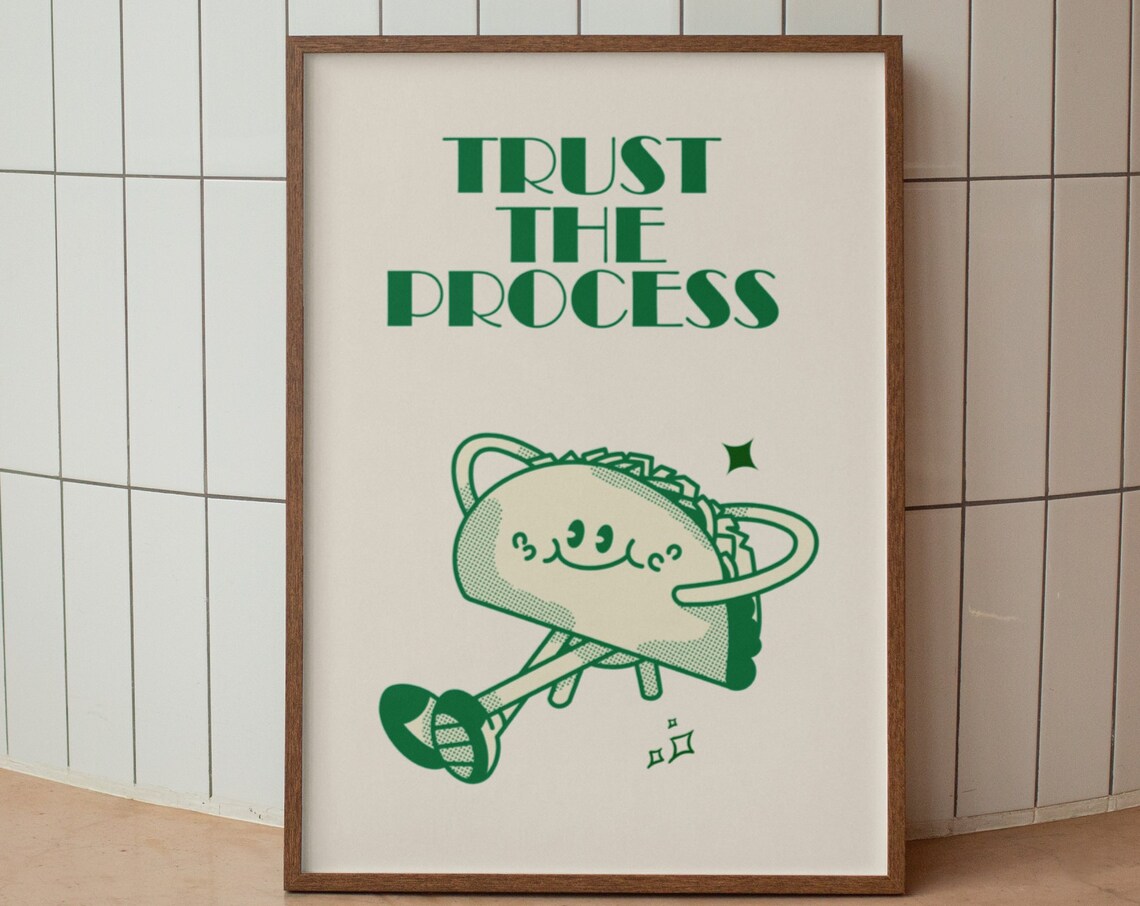 Trust The Process Happy Taco Character Retro Green Quote Poster - Image 3