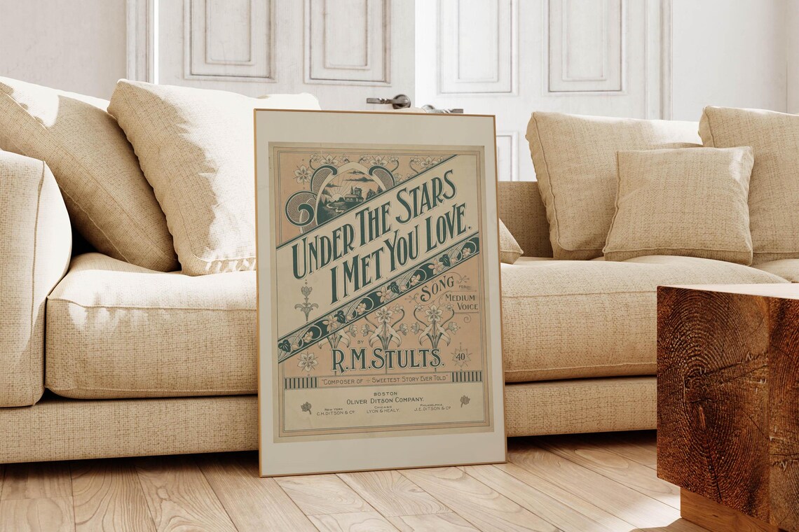 Under The Stars I Met You Love Antique Sheet Music Cover Art Poster - Image 6