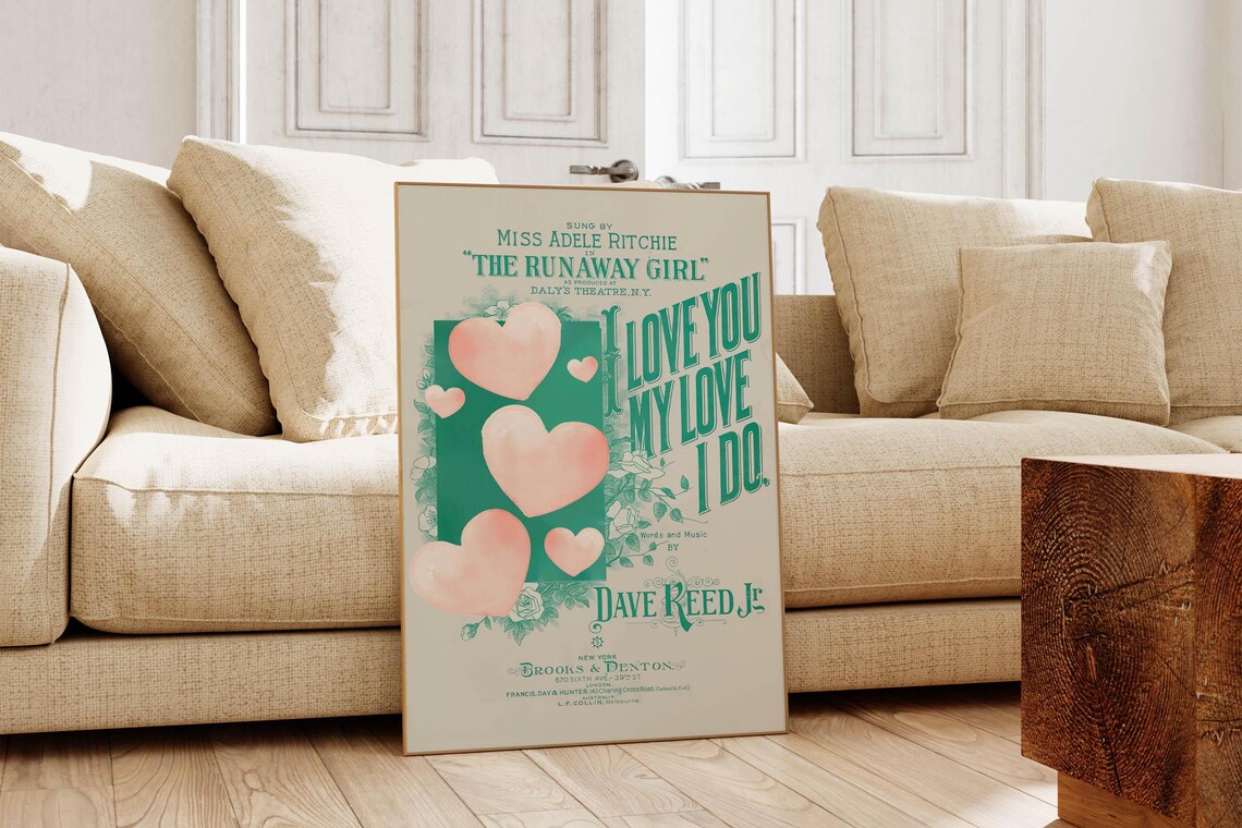Vintage I Love You My Love I Do Valentine Sheet Music Poster - Image 6