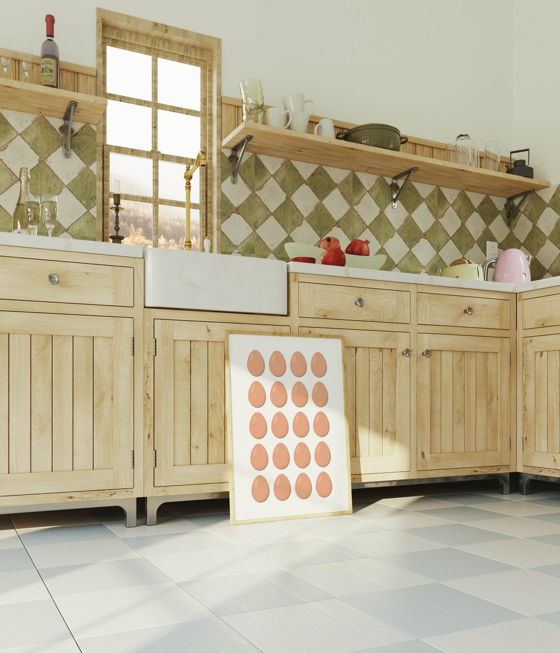 Fresh Eggs Grid Pattern Minimalist Modern Kitchen Wall Decor Print - Image 2