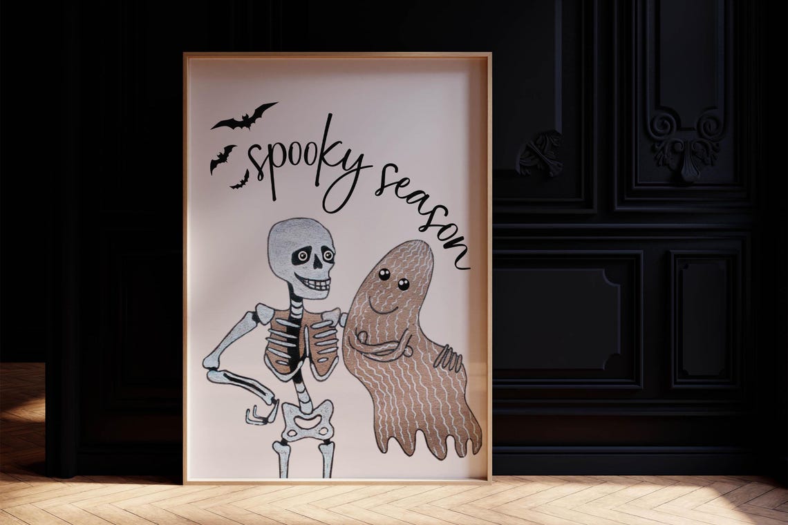 Spooky Season Skeleton Ghost Best Friends Cute Halloween Poster - Image 6