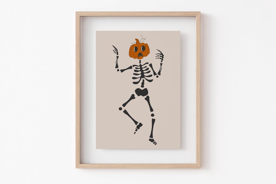 Skeleton Pumpkin Head Cute Spooky Dancing Halloween Fall Poster - Image 6