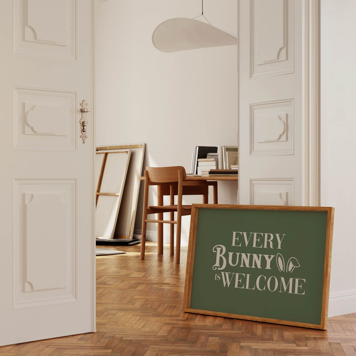 Sweet Every Bunny Is Welcome Green Easter Bunny Pun Sign Poster - Image 2