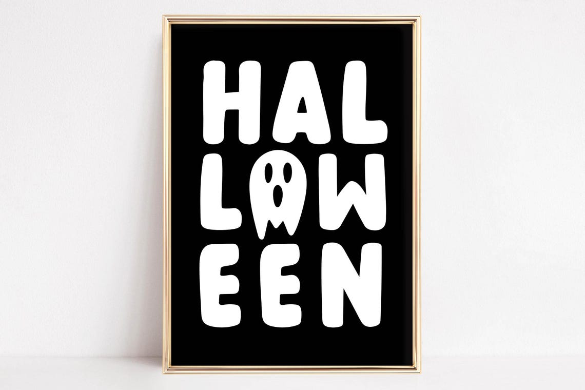 Fun Halloween Bold Bubble Letters Ghost Black and White Poster