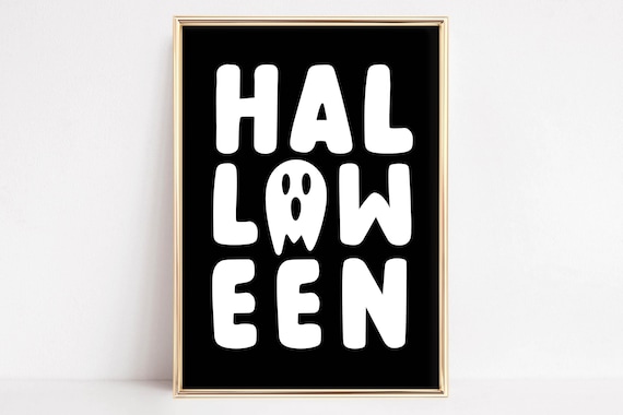 Fun Halloween Bold Bubble Letters Ghost Black and White Poster