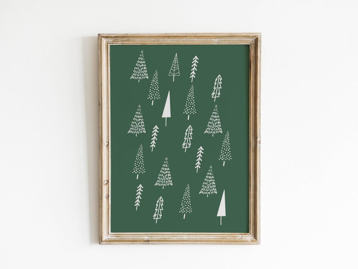 Minimalist White Christmas Trees Dark Green Holiday Art Poster - Image 3