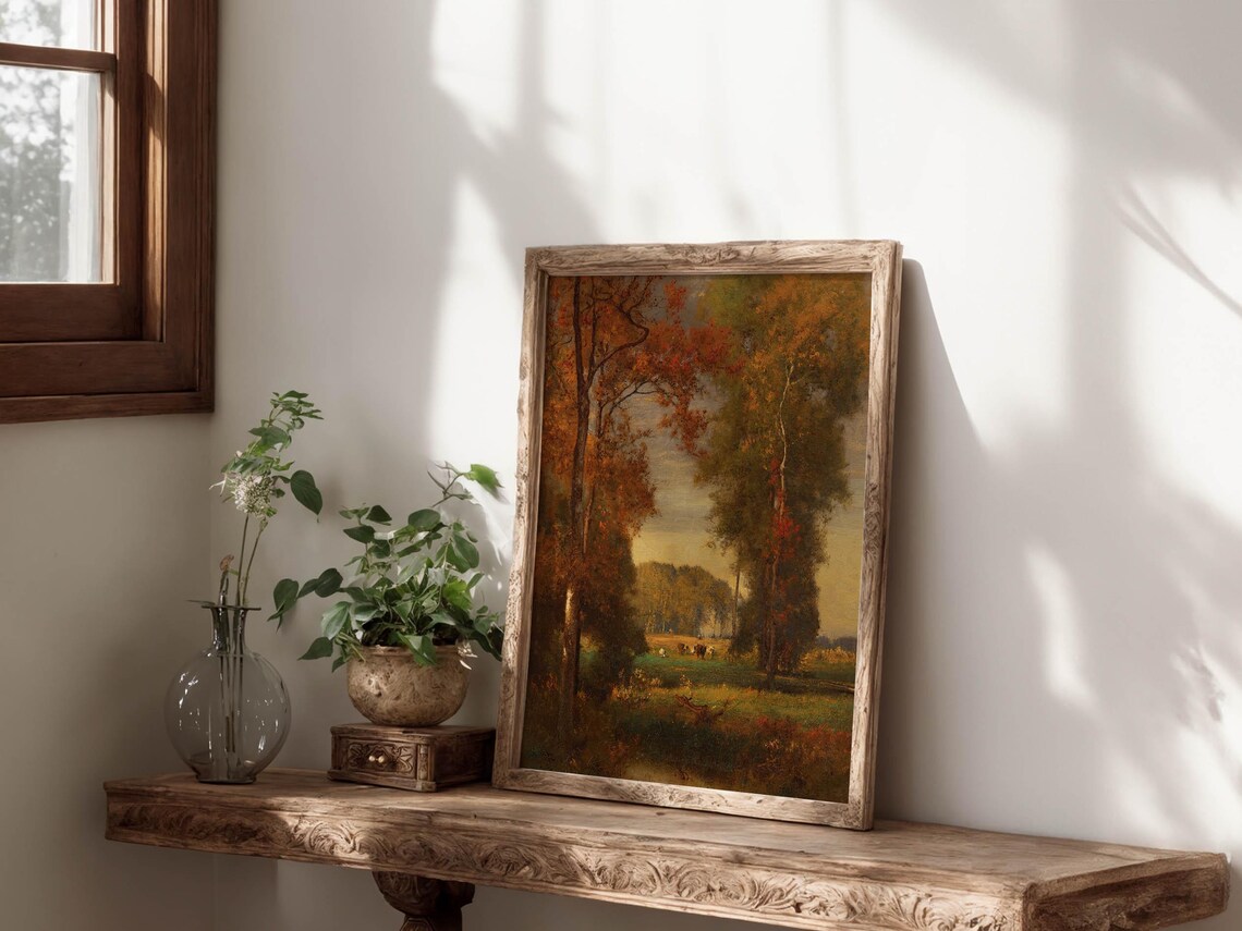 Golden Autumn Forest Sunset Vintage Oil Painting Landscape Poster - Image 2