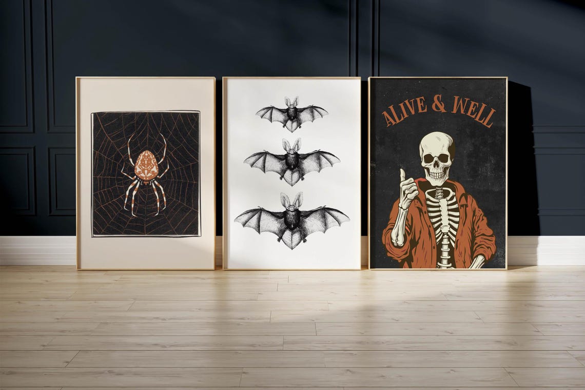 Alive And Well Cool Skeleton In Jacket Retro Halloween Art Poster - Image 4