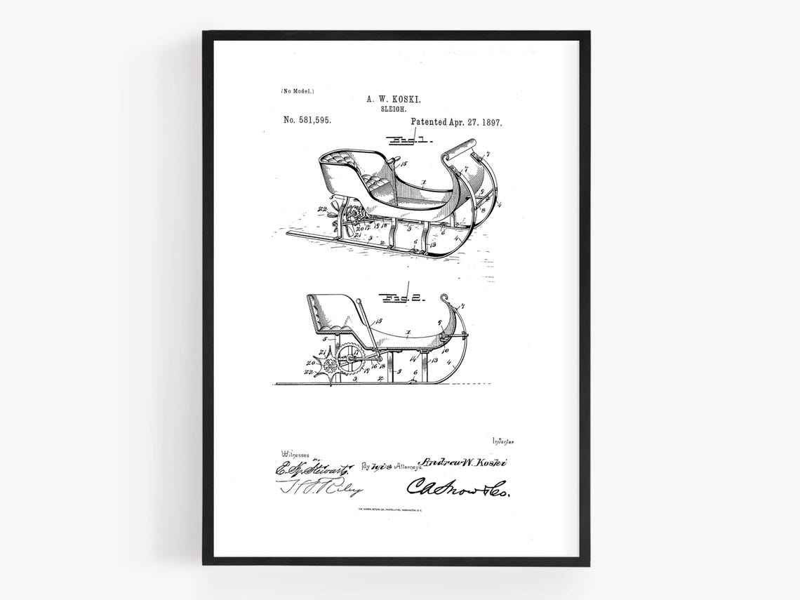 A W Koski Sleigh Patent 1897 Vintage Technical Drawing Poster - Image 3