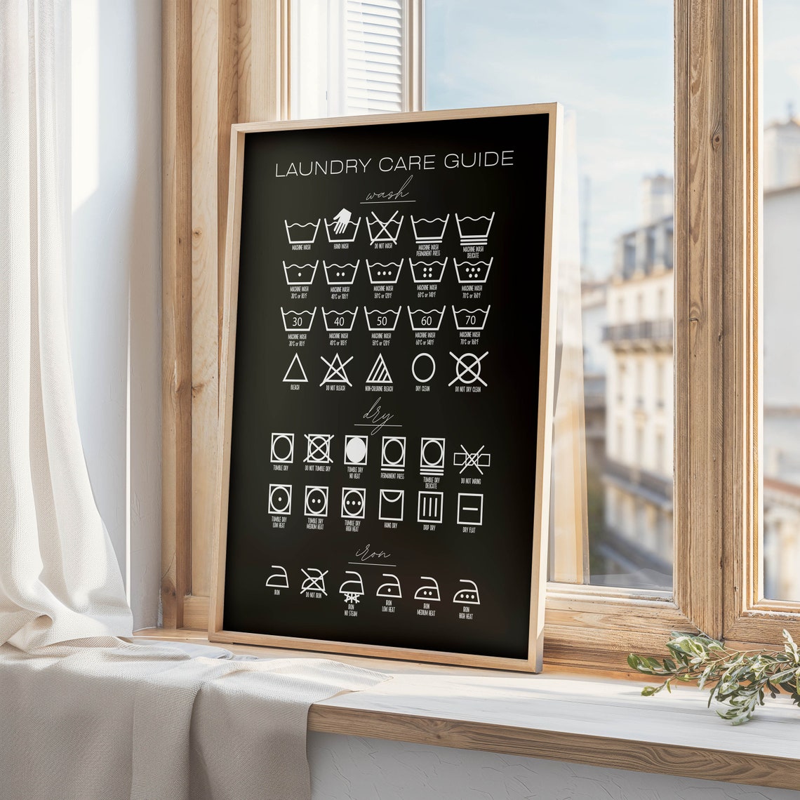 Laundry Care Guide Wash Symbols Black Laundry Room Decor Chart Poster - Image 4