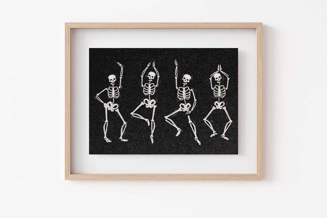 Fun Dancing Skeletons Spooky Halloween Party Black White Poster - Image 6