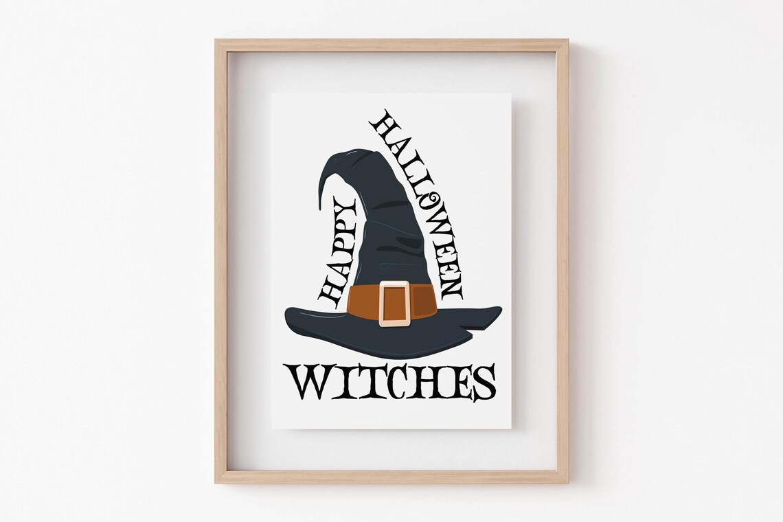 Happy Halloween Witches Vintage Witch Hat Spooky Season Poster - Image 6