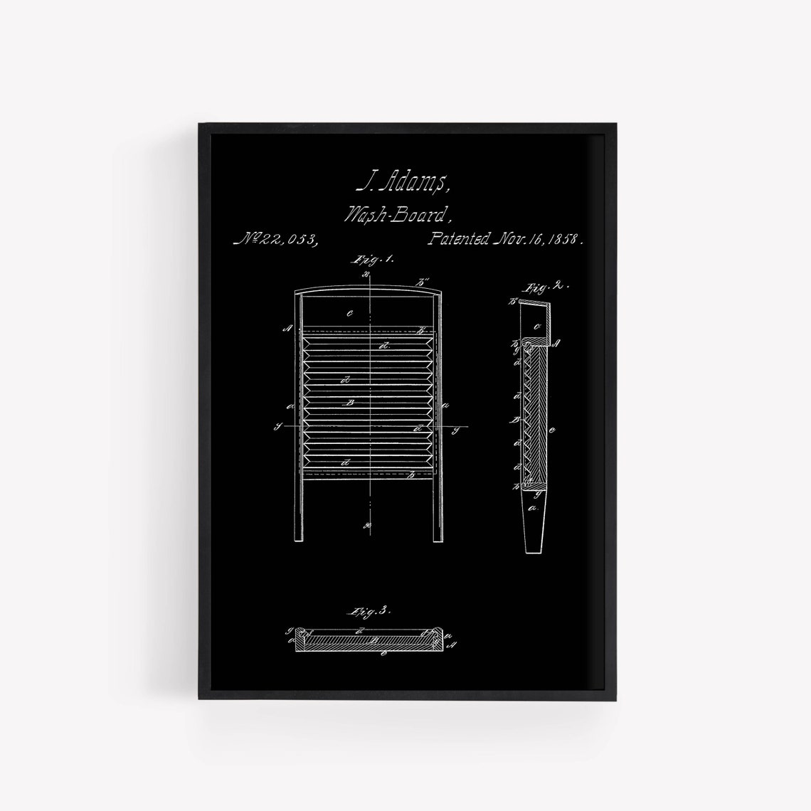 1858 Wash Board Patent Blueprint Drawing Black Laundry Room Poster - Image 5