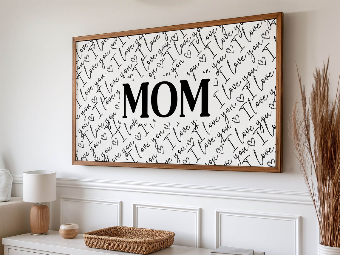Mom I Love You Script Pattern Mother Day Gift Black White Poster - Image 4