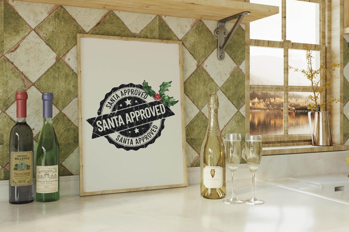Santa Approved Vintage Rubber Stamp Badge Christmas Art Poster - Image 3