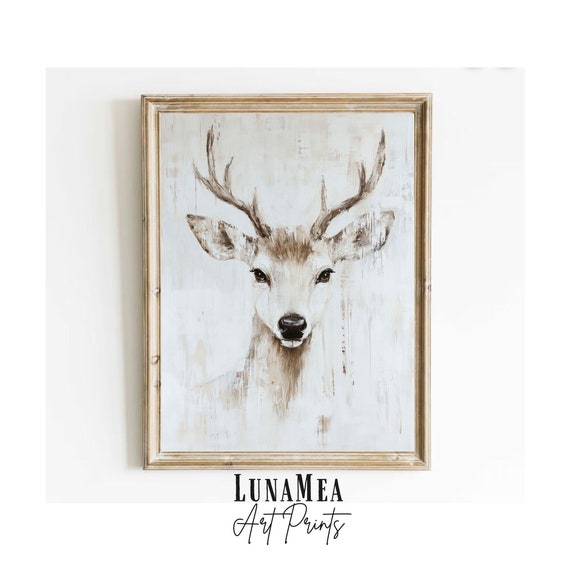 Stag Wall Art Print Scandinavian Artwork Neutral Vintage Forest Animals Decor Modern Cottagecore Rustic Cabin Farmhouse