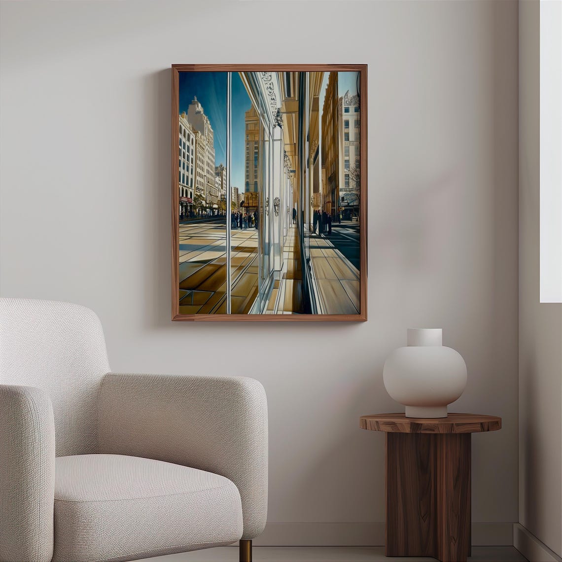 City Street Reflected in Storefront Window Golden Light Urban Print - Image 2