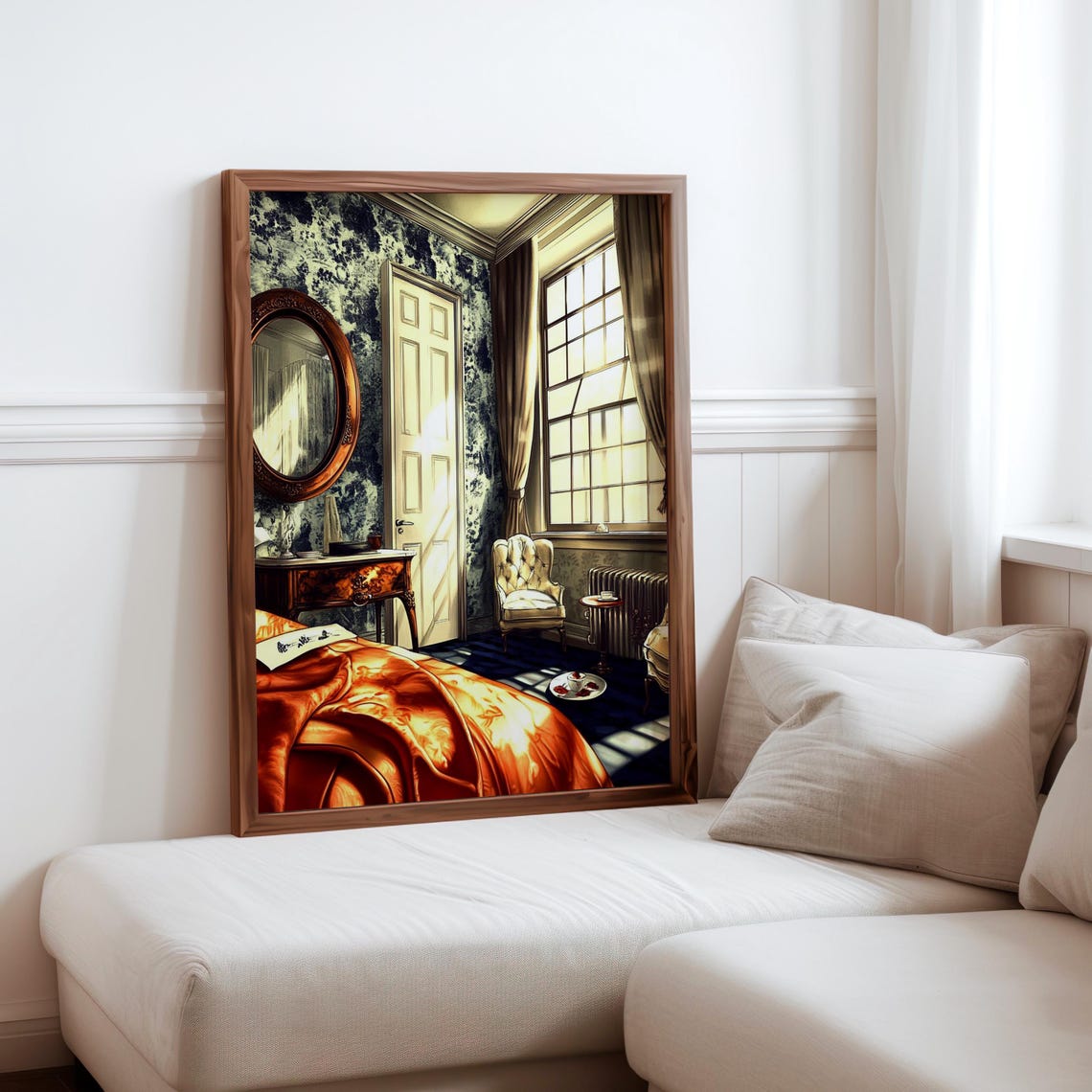 Orange Silk Bedroom Round Mirror Vanity Classic Interior Poster