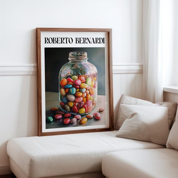Roberto Bernardi Inspired Poster Colourful Candy Sweet Jar Still Life Wall Art Print Bernardi Inspired Print Modern Home Wall Decor