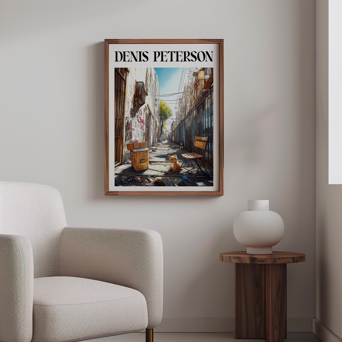 Denis Peterson Alley Cat Wooden Chair Trash Bins Painting Art Poster - Image 2