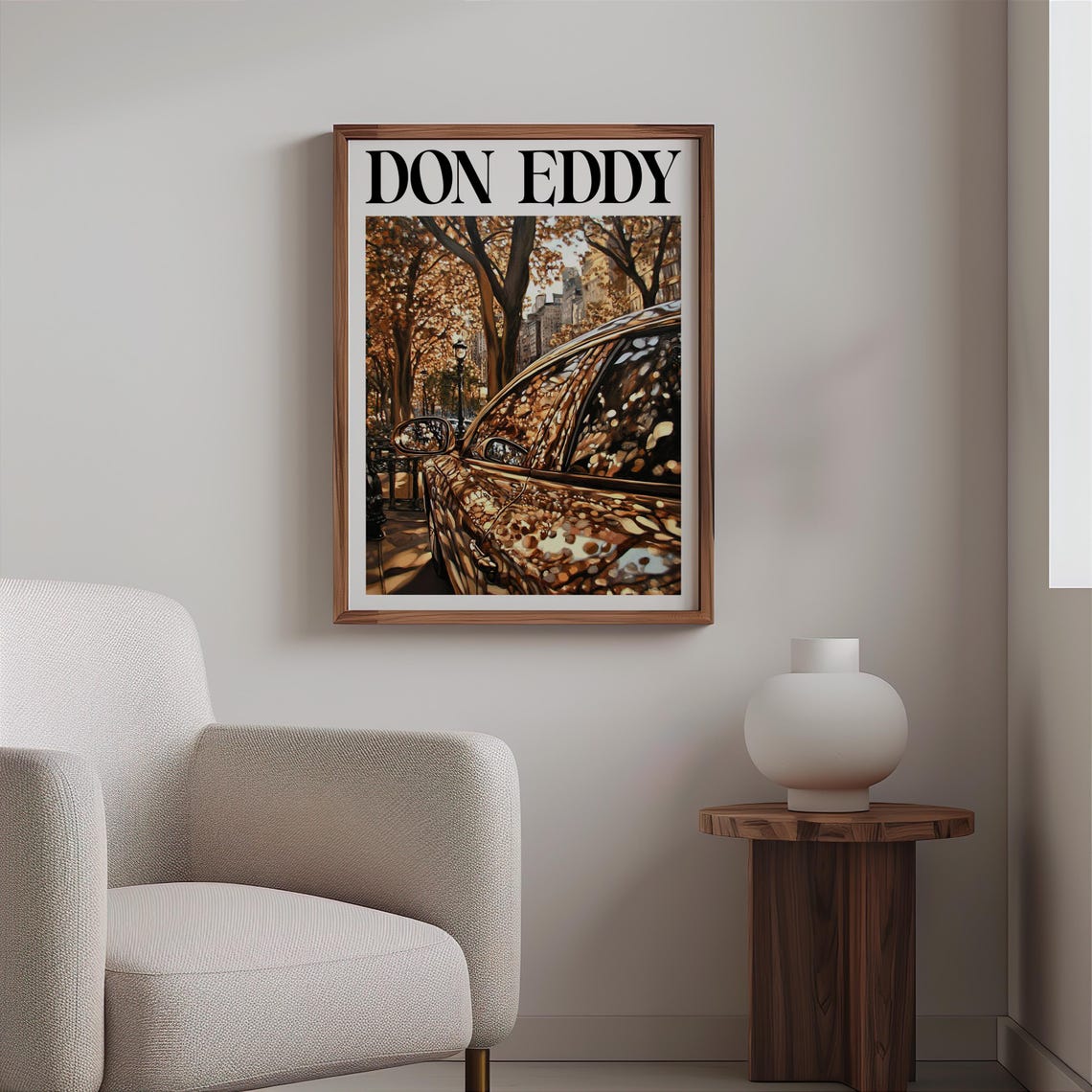 Don Eddy Style Golden Classic Car Autumn Tree Reflection Street Poster - Image 2