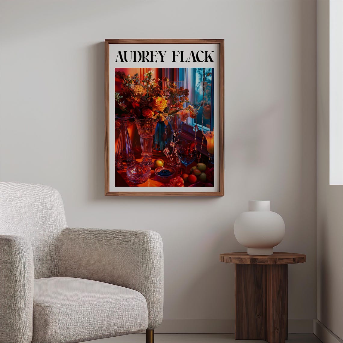 Audrey Flack Crystal Vases Roses Peaches Window Light Still Life Print - Image 2