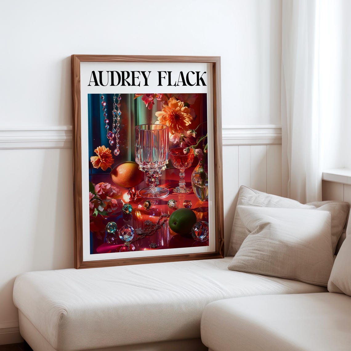 Audrey Flack Pink Goblets Dahlia Pomegranate Gem Still Life Print