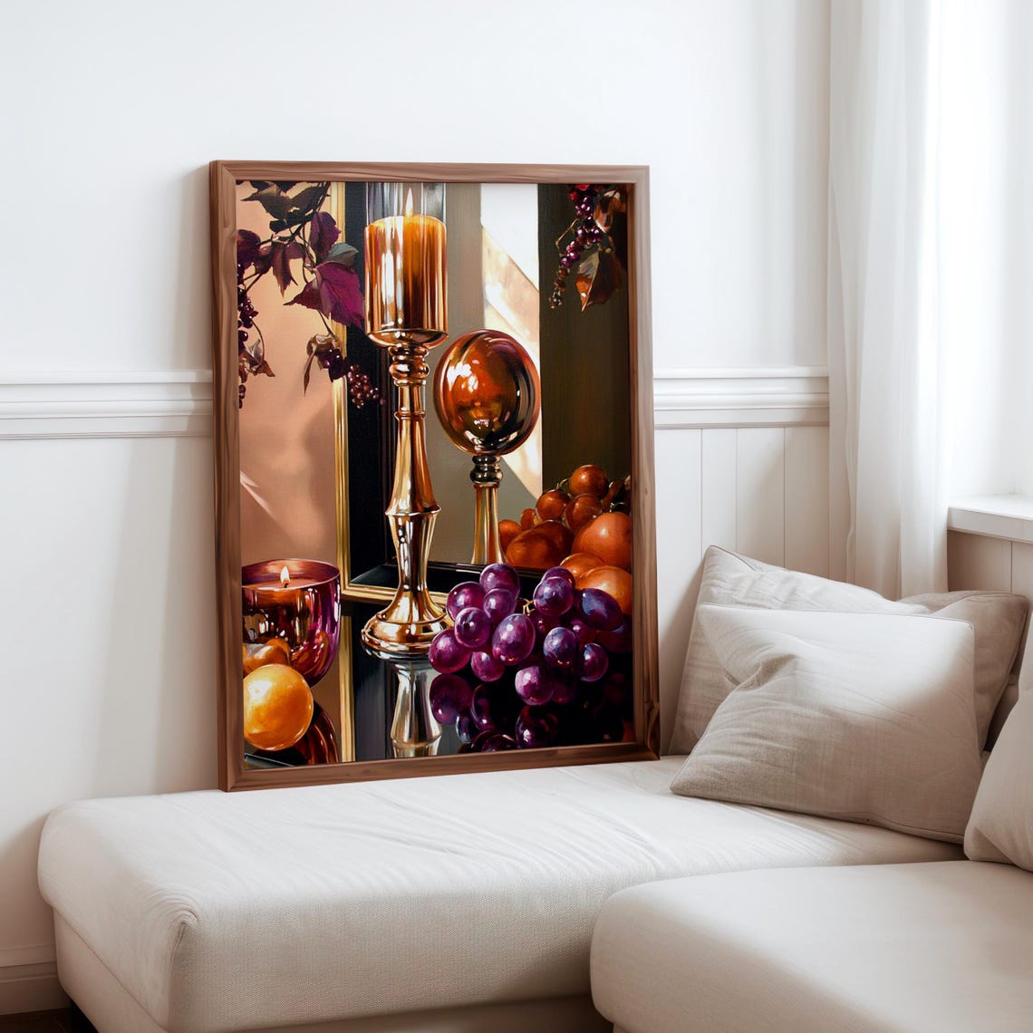 Brass Candlestick Copper Orb Grapes Mirror Still Life Art Print