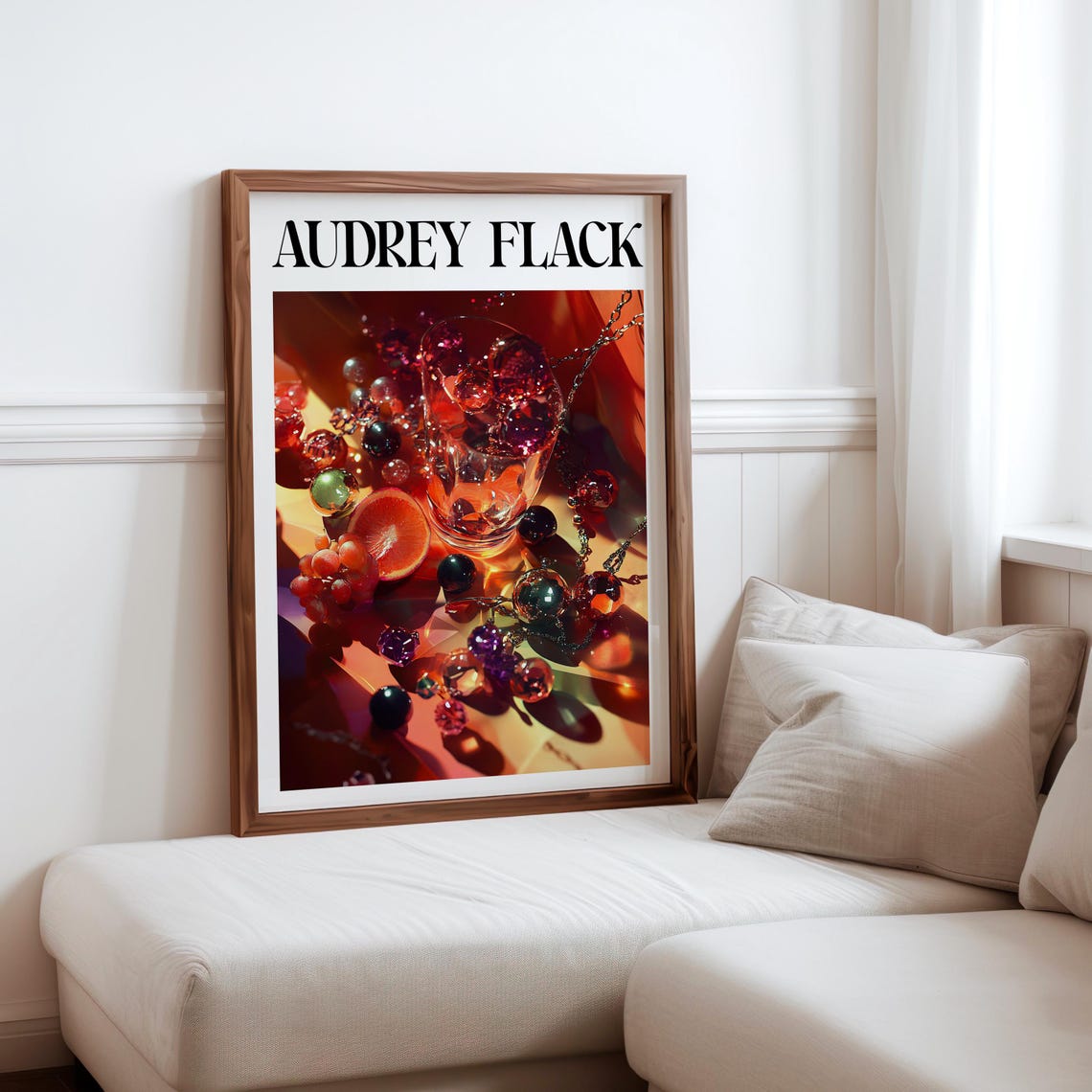 Audrey Flack Crystal Goblet Grapes Orange Flowers Still Life Print