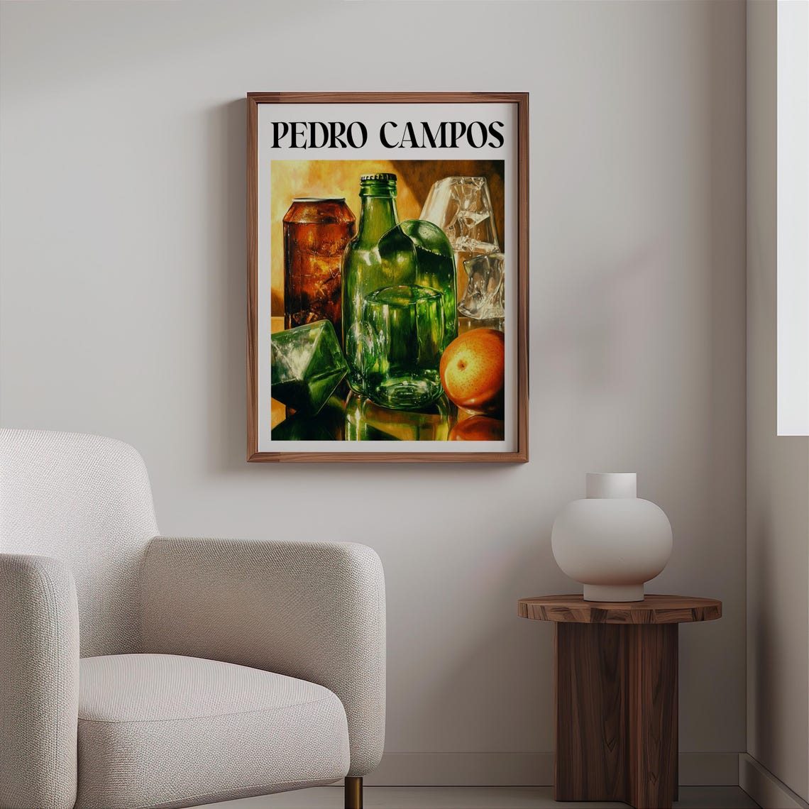 Pedro Campos Inspired Green Glass Bottles Orange Fruit Still Life - Image 2