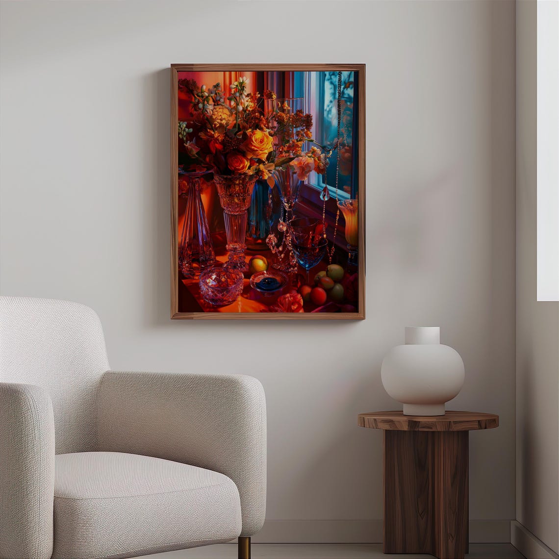 Crystal Vases with Red Bouquet and Fruit Still Life Poster Art - Image 2