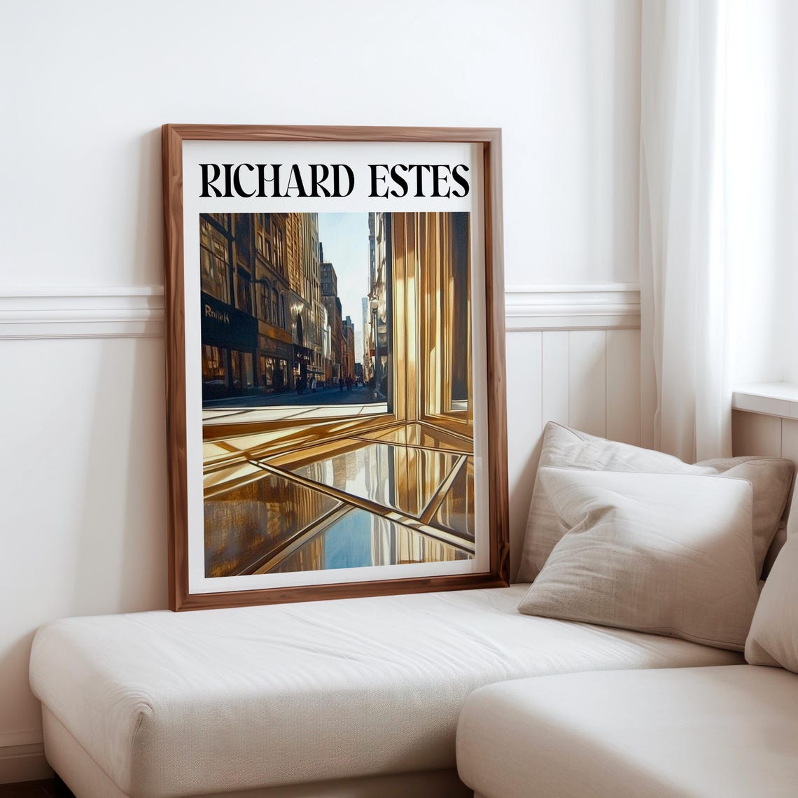 Gold Tinted Storefront Windows Street Corner Photorealism Art Poster