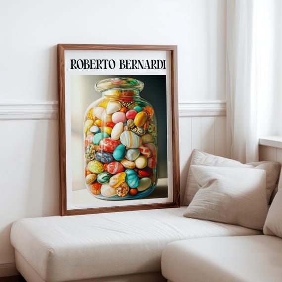 Roberto Bernardi Inspired Poster Colourful Candy Sweet Jar Still Life Wall Art Print Bernardi Inspired Print Modern Home Wall Decor