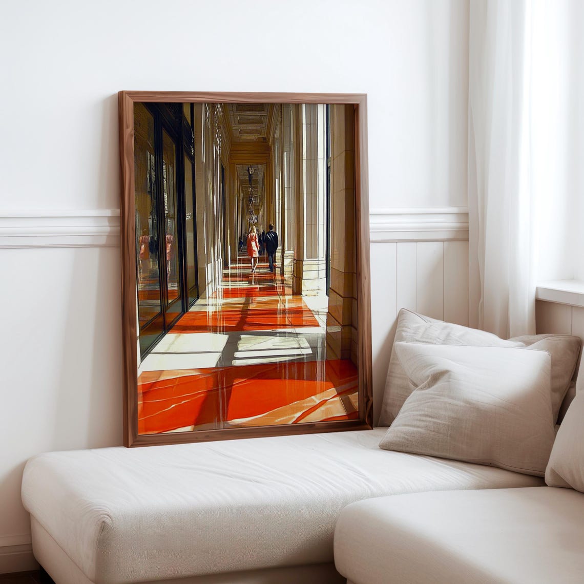 Photorealistic Sunlit Colonnade Arcade Bold Orange Floor Poster