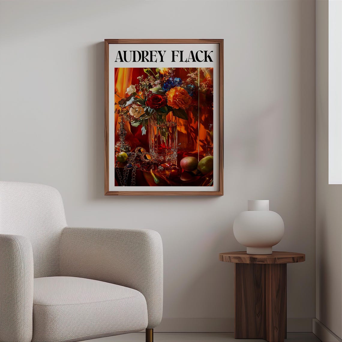 Audrey Flack Crystal Vase Roses Pears Jewelry Fiery Still Life Print - Image 2