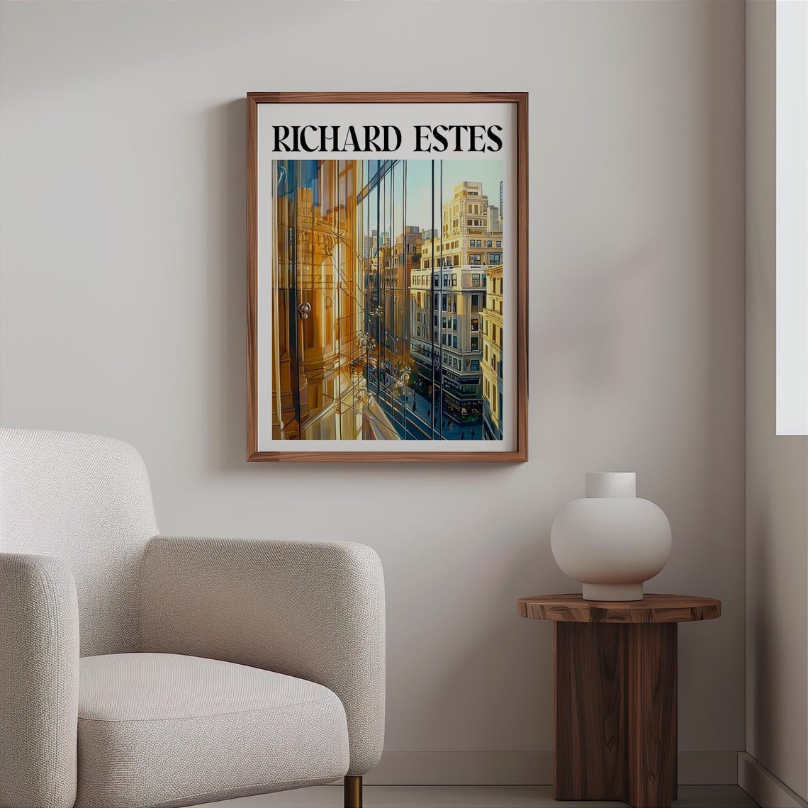 Richard Estes Golden Glass Facade Building Reflections Urban Poster - Image 2