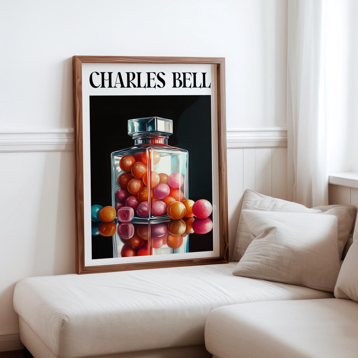 Charles Bell Inspired Decanter Pink Orange Gumballs Black Art Poster