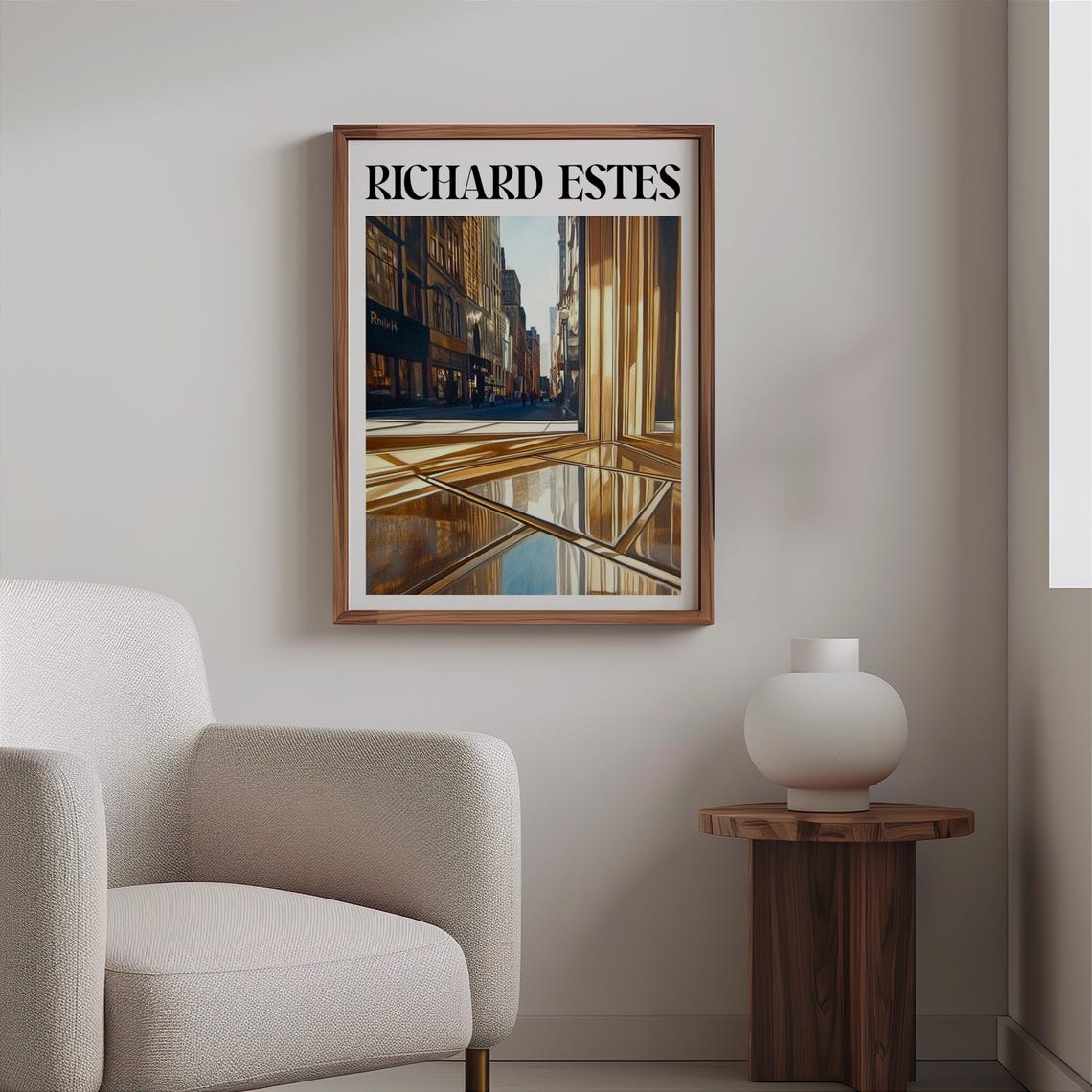 Gold Tinted Storefront Windows Street Corner Photorealism Art Poster - Image 2