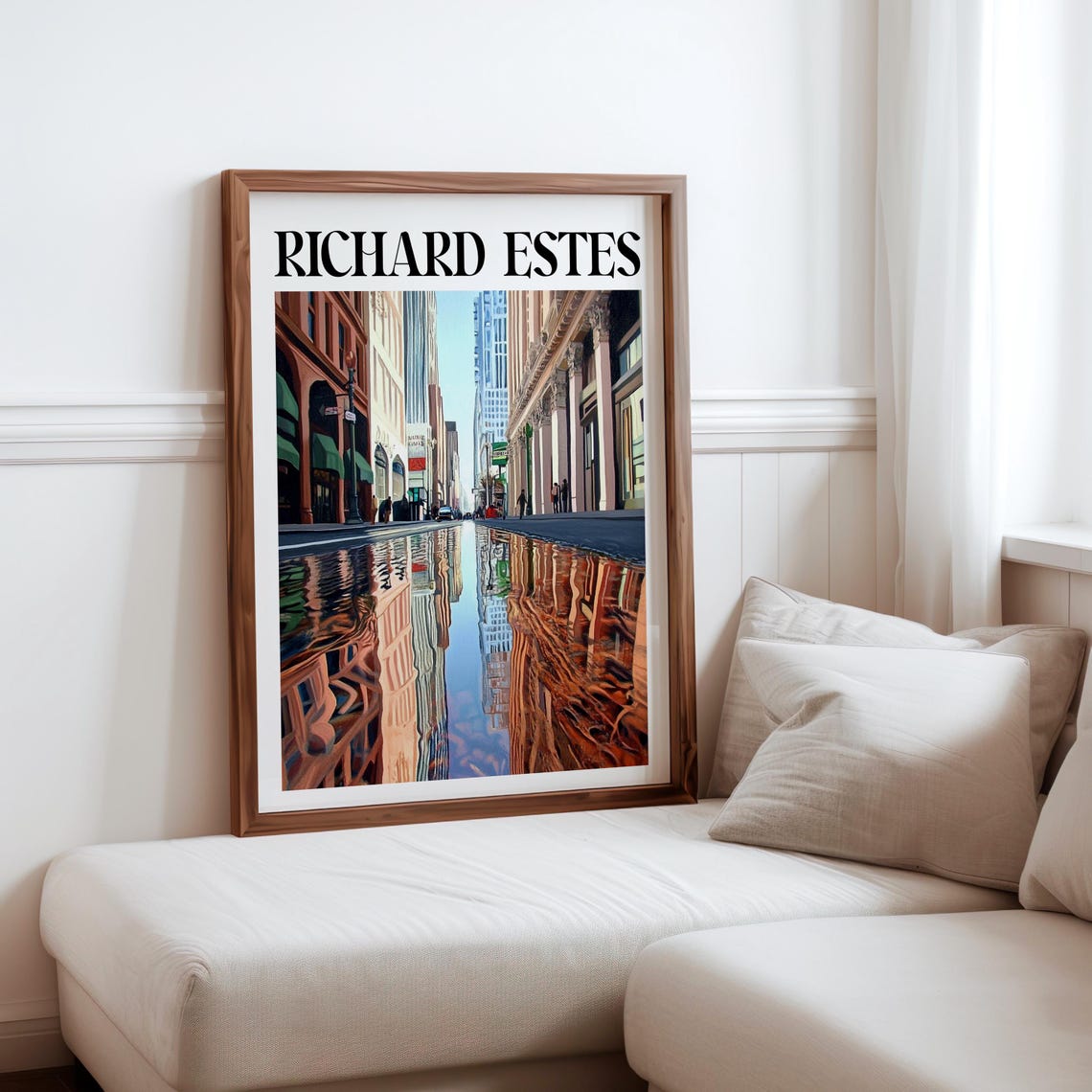 Richard Estes City Buildings Reflected Rain Puddle Urban Art Poster
